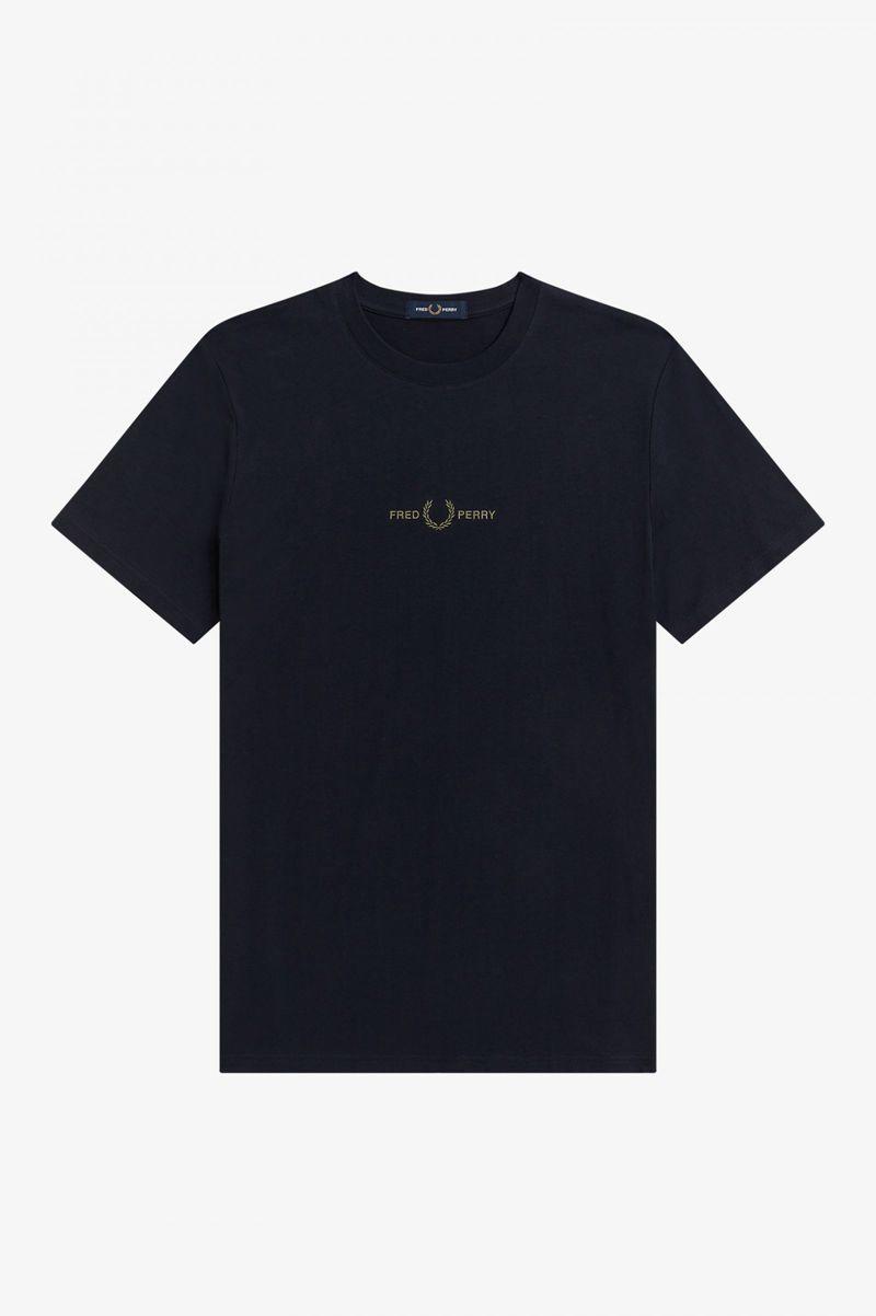 Navy Fred Perry Embroidered Men\'s T Shirts | PH 1652WNBY